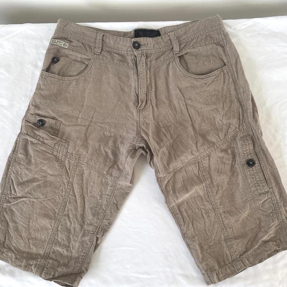 Blumind Men's Beige Cargo Shorts Lightweight Linen Blend - Size 32